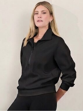 Athleta Sz M Allure Black Athleisure 1/4 Zip Sweater